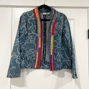 Chicos Vintage Women's Denim Jacket‎ Unique Detailing Size Large